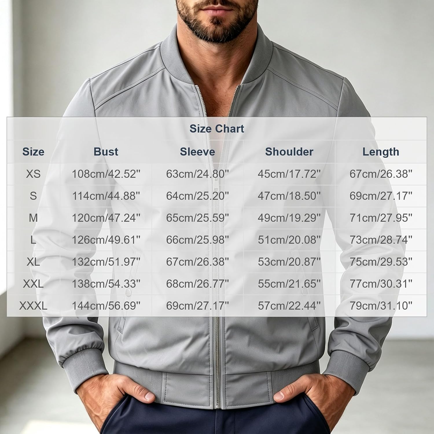 Men's Stand Collar Bomber Jacket Zip Front Casual Ribbed Hem Coat