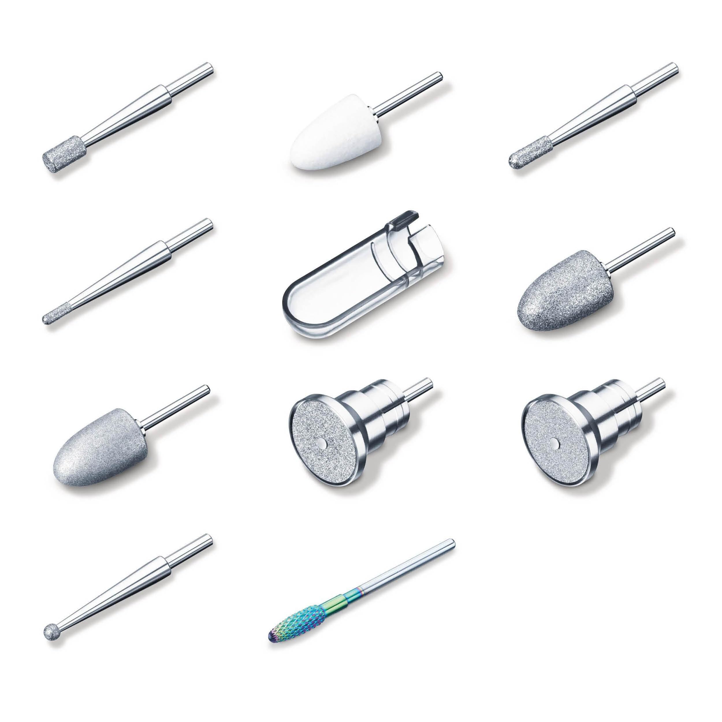 Beurer MP 100/ MP 200 Kit de rechange pour les appareils de manucure MP 100 et MP 200, 10 embouts de fraise à ongles en saphir, céramique et feutre, 30 embouts jetables, avec capuchon de protection