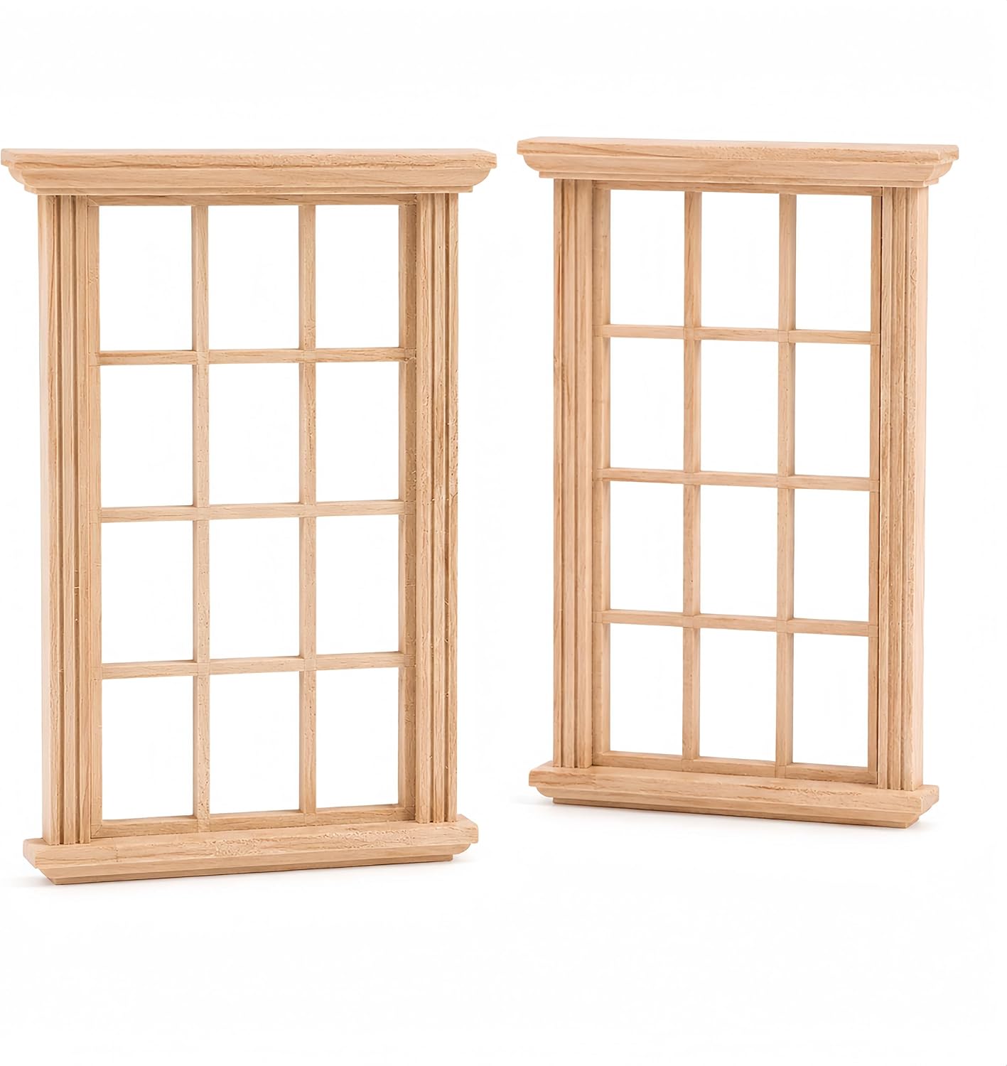 Wooden Window Dollhouse Furniture: 2Pcs Mini Windows 1: 12 Scale Miniature Accessories Tiny Window Frame Model Dolls Houses Playhouse Ornaments