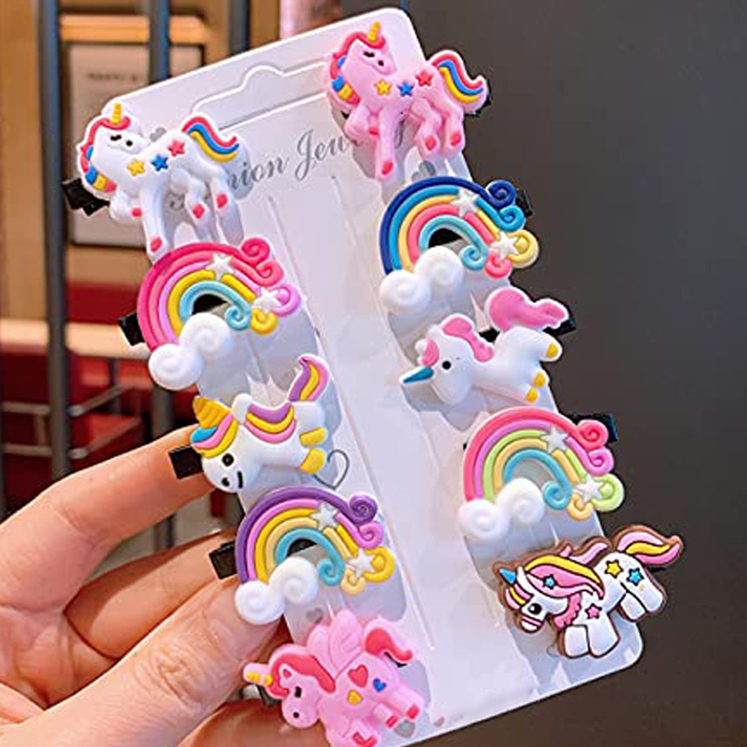 HP HIGH PROFILE Stylish Girl Hair Clips Metal Colorful Baby Snap Clips Hair Accessories Unicorn Cartoon Doll Designs for Toddlers and Kids - Multishape and Multicolour (Pack of 30 pcs)