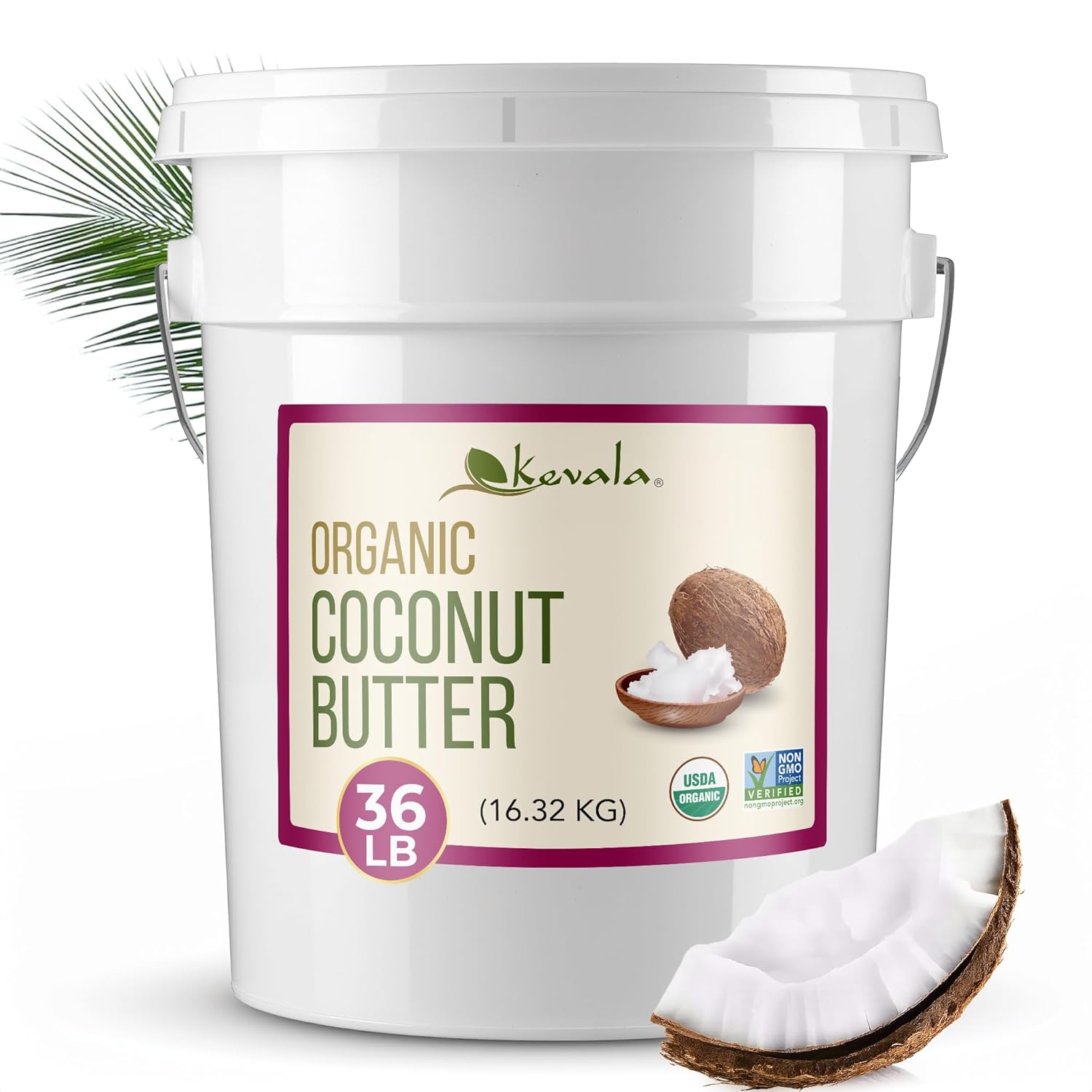 Kevala Organic Coconut Butter - For Baking and Cooking, Made in USA, Creamy Spread for Pancakes, Unsalted with No Sugar Added, Dairy-Free Spreadable Coconut Butter, Bulk Size for Foodservice, 36 lb