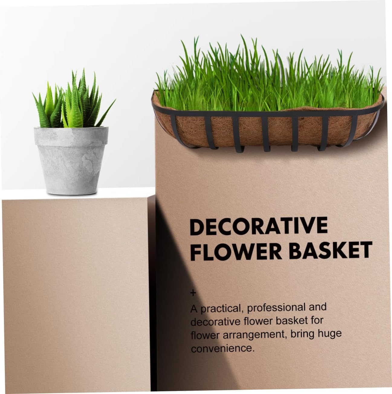 Iron Art Wall-Mounted Flower Basket with 24-inch Coconut Palm Liner, Hanging Planter for Balcony and Indoor Plants, Decorative Sundries Container and Flowerpot Holder