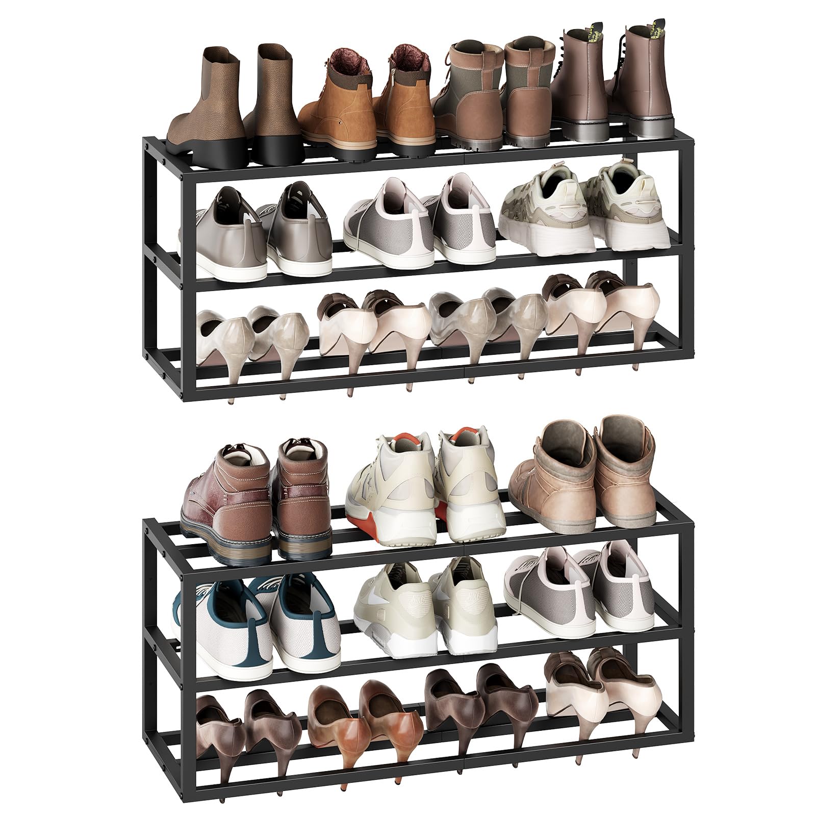 HOOBRO Schuhregal Wandmontage, 2er-Set, Schuhregal Wand, Hängende Schuhablage, Schuhorganizer aus Metall, für 18-24 Paar Schuhe, für Eingang, Flur, Schwarz EBK33XJP201