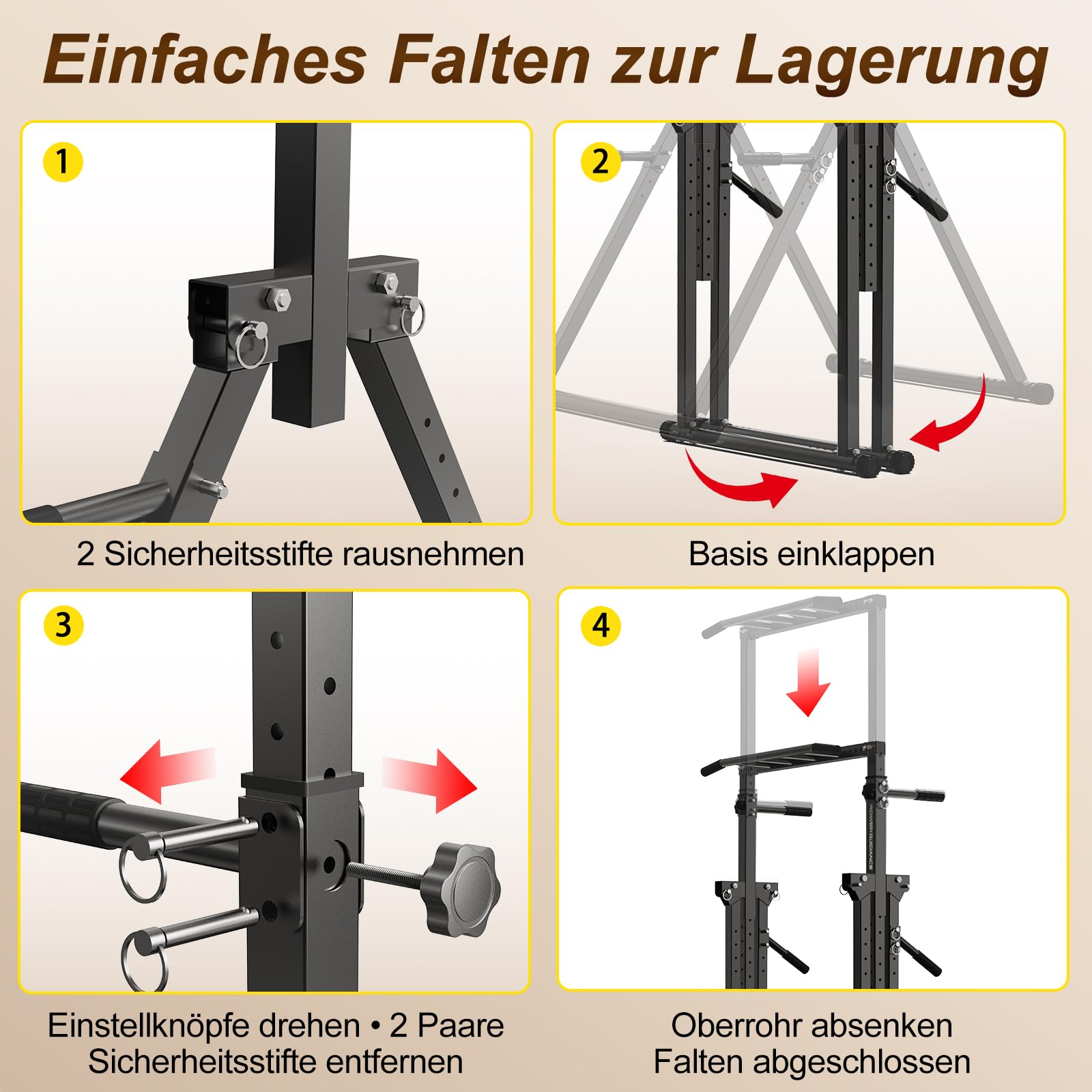 POWER GUIDANCE Faltbar Power Tower Dip Station Klimmzugstange Freistehend Höhenverstellbar Multifunktional Fitness Trainingsgerät für
