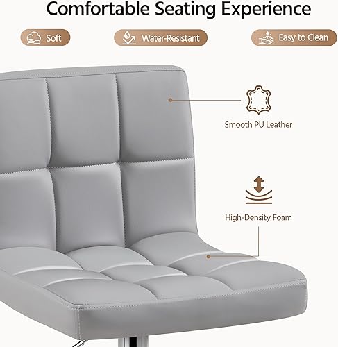 Miniatura 18 de Yaheetech Pink - Juego de 2 taburetes de bar de terciopelo ajustables, taburete giratorio moderno de altura de mostrador con base más grande para