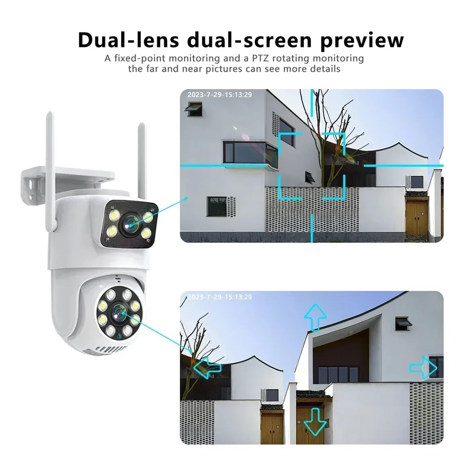 Telecamera Wifi Esterno, Telecamera PTZ a doppia lente 4K 8MP Full HD doppio schermo Ai Human Auto Tracking Telecamera di videosorveglianza di sicurezza esterna da 4MP ,Sicurezza, Antifurto(4MP No SD