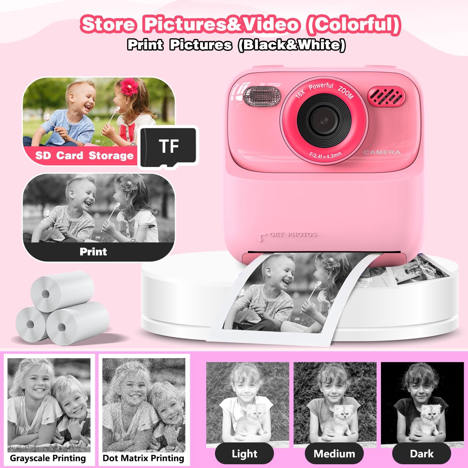 masterbee Camara de Fotos Instantaneas, Regalos de Cumpleaños para Niñas y Niños, Juguetes de Camara Fotos Infantil, Vídeo HD 1080P, Regalos para Niños de 3 a 12 Años