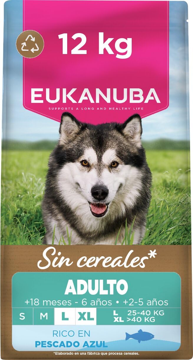 Eukanuba, alimento para Perros sin Cereales con Pescado para Razas Grandes - Alimento seco Premium sin Cereales para Perros Adultos, 12 kg
