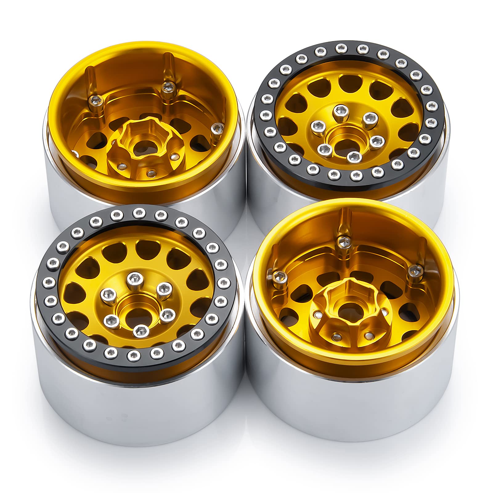 Runup Zestaw 4 metalowych obręczy kół 1,9, szerokość 35 mm, piasta koła do osiowych SCX10 SCX10 II 90046 SCX10 III AXI03007 TRX4 Gen8 1/10 RC Crawler (złoty)