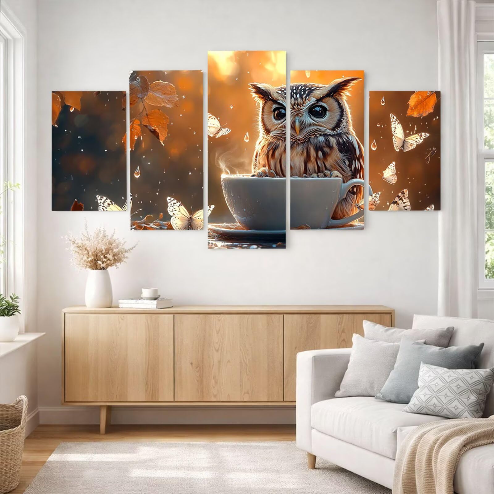 5 Pack Leuchtend Malen Nach Zahlen Erwachsene Eule Drei Größen YCBZ-4916 | DIY Set Erwachsene mit Pinselset Acrylfarben Set Fünf Leinwand zum Bemalen Schmetterling Deko Wohnzimmer Geschenke für Frauen