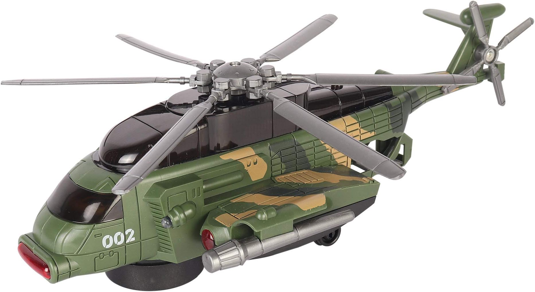 VGRASSP Apache Style Air Force Helicopter Toy for Kids - Bump and Go Action with Colourful 3D Lights, Swirls and Music Multicolor