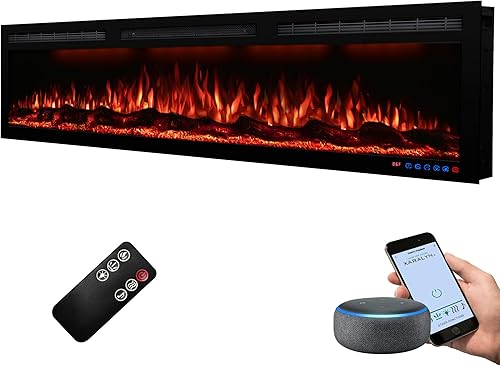 Dreamflame Insertos de chimenea eléctrica habilitados para WiFi de 60 pulgadas control inteligente a través de Alexa o aplicación calentador de