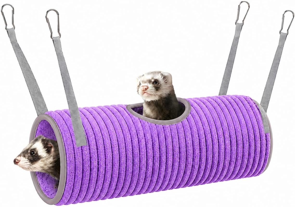Ferret Rat Hammock Hamster Hanging Tunnels Tubes for Cage - Soft Guinea Pig Hideout Bed, Chinchilla Hammock for Small animals,GuineaPig,Ferret, Kitten,Squirrel,Chinchilla,Rat,Parrot (Tunnel-Purple)