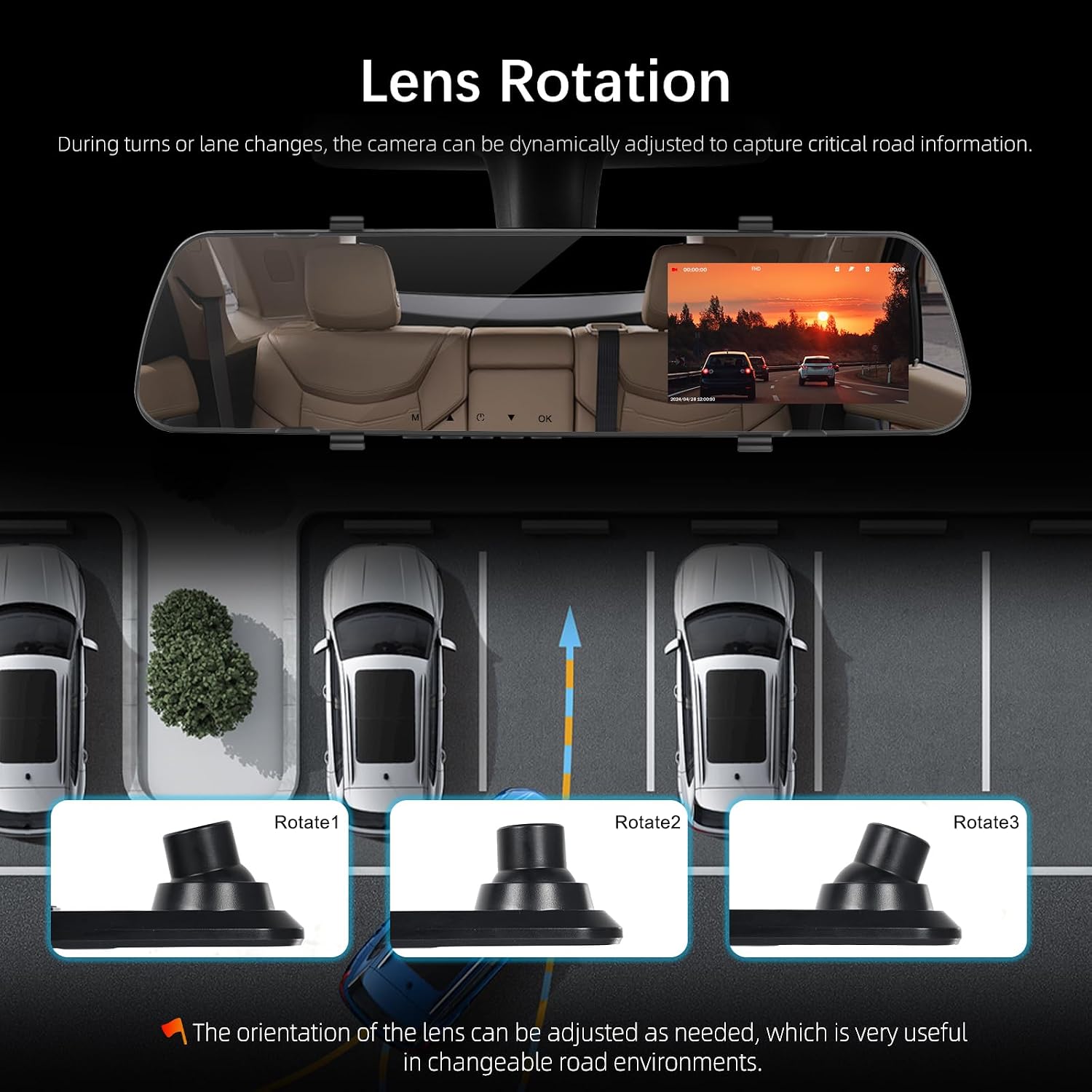 Mirror Dash Cam Front and Rear Dash Car Camera 4 inch 1080P IPS Screen Rear View Mirror Dash Cam Mount with Loop Recording Motion Detection Reverse Assistance