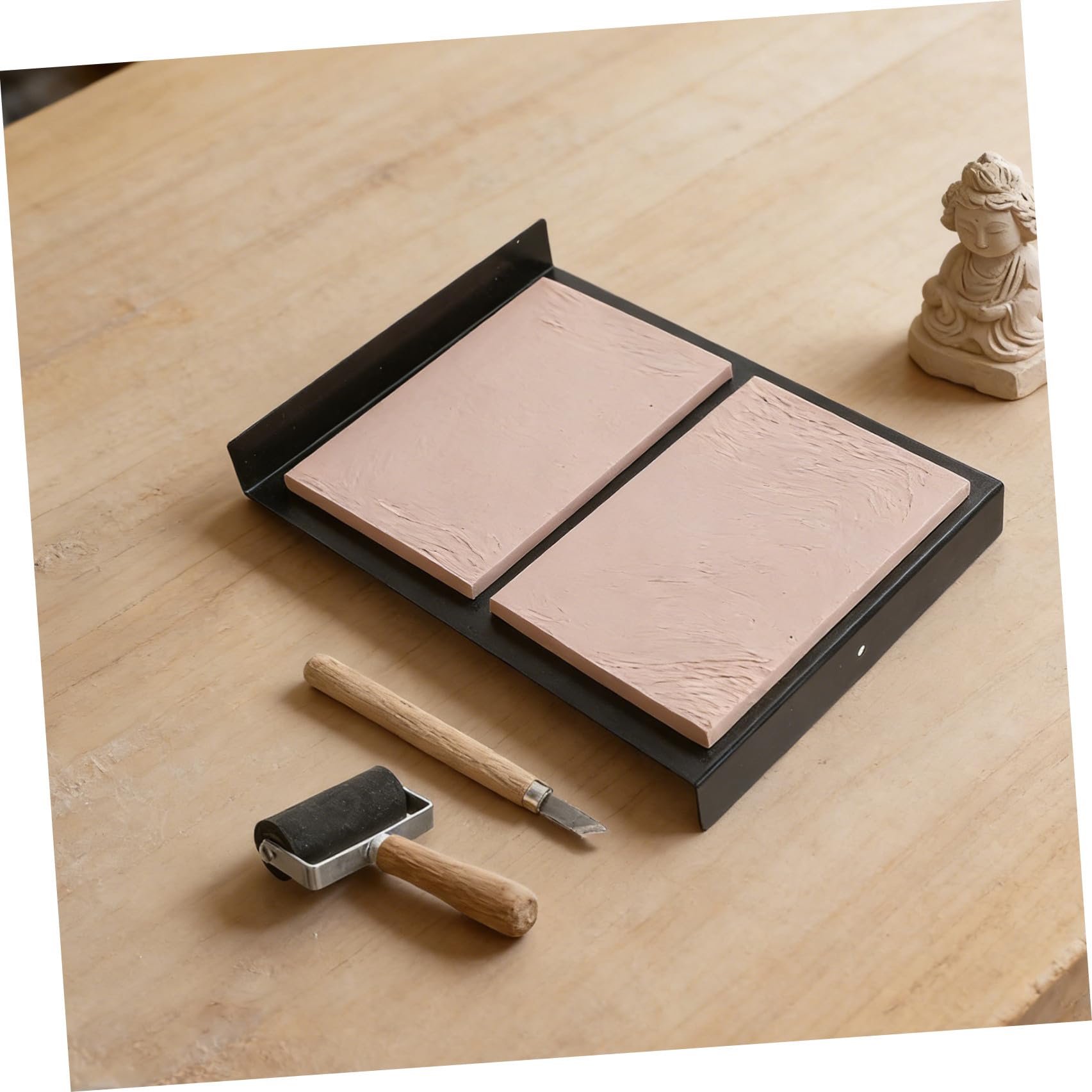 10 Unidades Kit de Grabado para Impresión en Linóleo Bloques de Caucho, Mesa de Trabajo Metálica y Rodillo de Tinta para Proyectos Creativos y Grabado Artístico