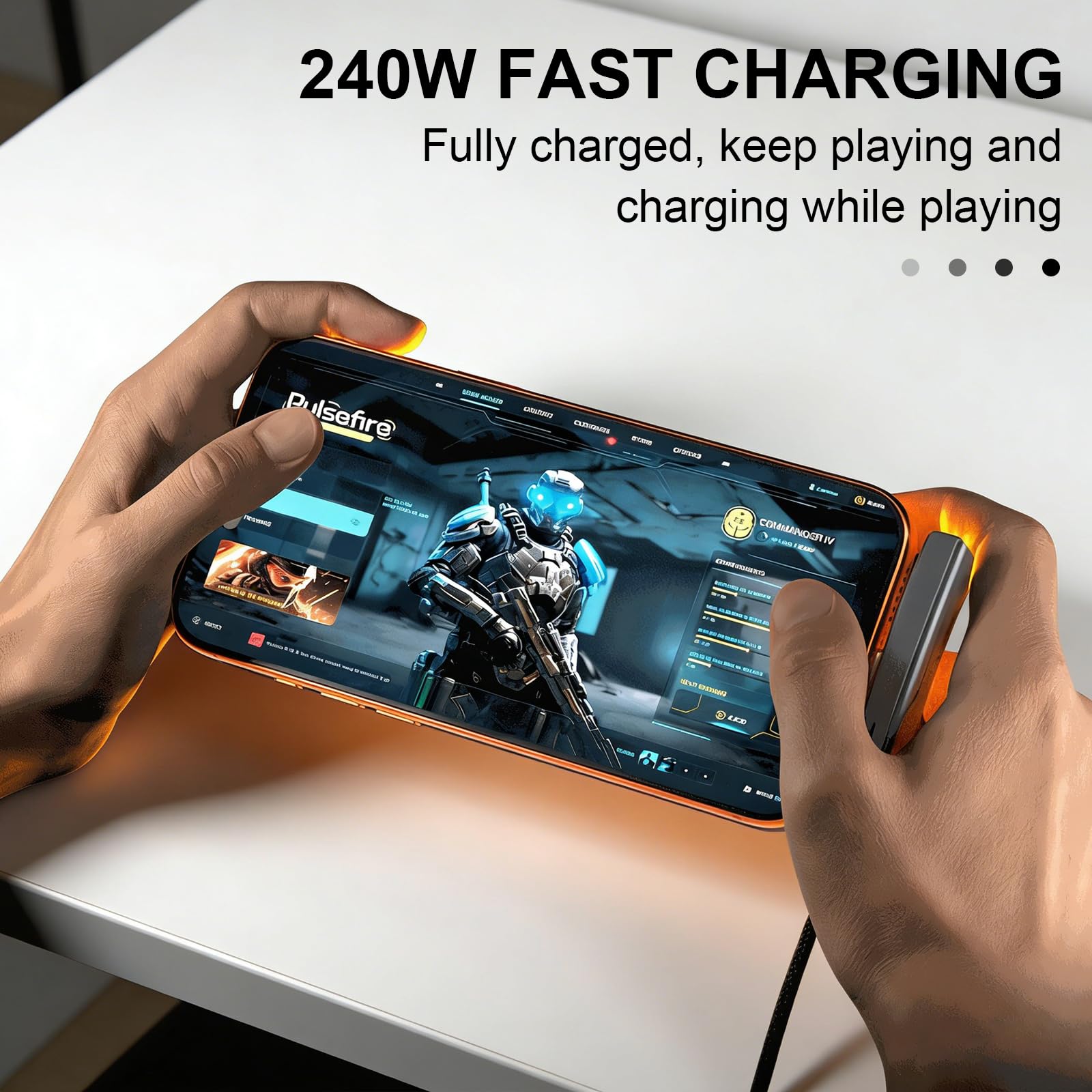 Caricatore invisibile 3 in 1 per telefono,2M Caricatore Telefono Laterale,Ricarica Rapida 240w+65w,Cavo di ricarica con supporto per smartphone,tablet,giochi e ufficio,cavo di ricarica rapida(B-C+C-C) - 5