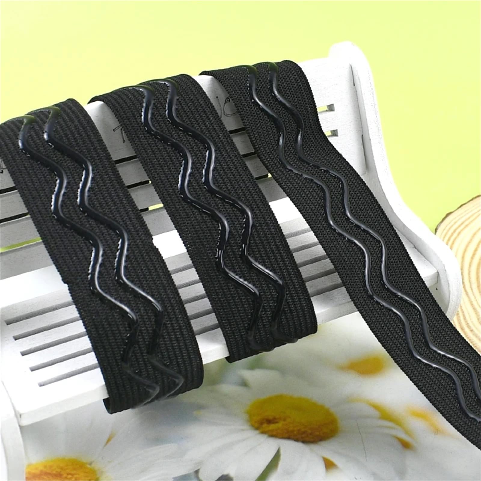 5-20M 25mm Fascia Elastica Antiscivolo for Biancheria Intima Cinghia in Silicone Ondulato Cintura Nastro Elastico Accessori for Cucire Fai da Te(EB013-Black1,20Meters)