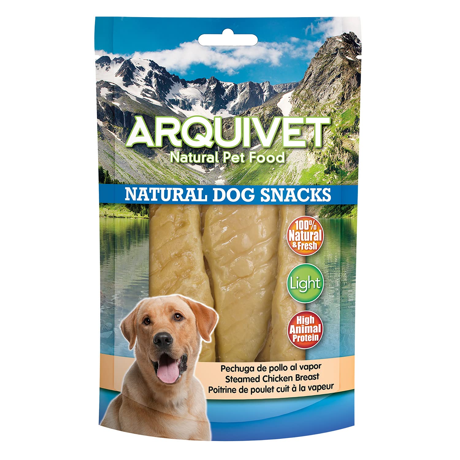 ARQUIVET Pack 12 Unidades Snacks Pechuga de Pollo al Vapor 100 g - Natural Dog Snacks - 100% Natural - Chuches, premios, golosinas para Perros - Producto Light - Muy Rico en nutrientes