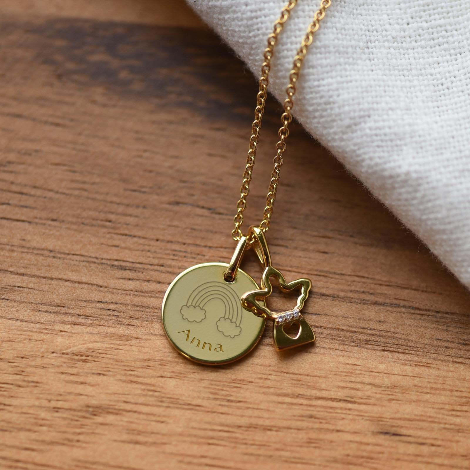 Schutzengel Kette für Mädchen personalisiert mit Gravur Symbol & Namen Silber 925 | Kinder Baby Halskette mit Engel-Anhänger | Taufkette Geschenk zur Taufe Kommunion Einschulung Geburt Patenkind
