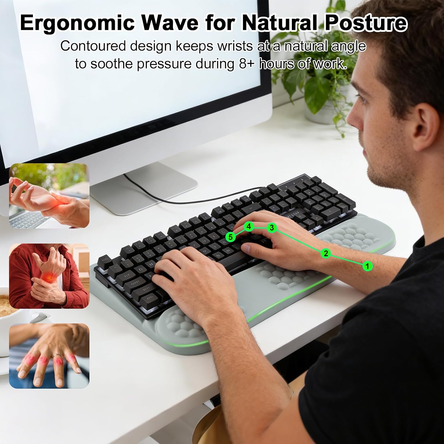 LIMOUS 2-in-1 Wrist Rest with Keyboard Stand, Ergonomic Wave Wrist Pad for Computer Laptop, Memory Foam Wrist Support with Storage Box, Pain Relief for Typing, Office & Gaming, 17.3"（Grey）