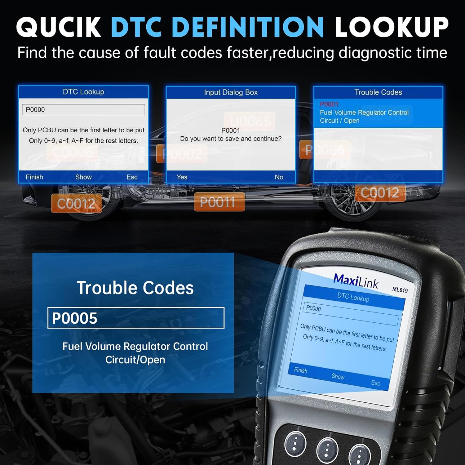 Autel Maxilink ML619 OBD2 Scanner, New Autel Scanner Upgraded Version of AL519/AL619, Code Reader with ABS SRS Diagnoses for Warning Light Turn Off (Including MIL), Graphs Data, 10 OBD2 Test Modes