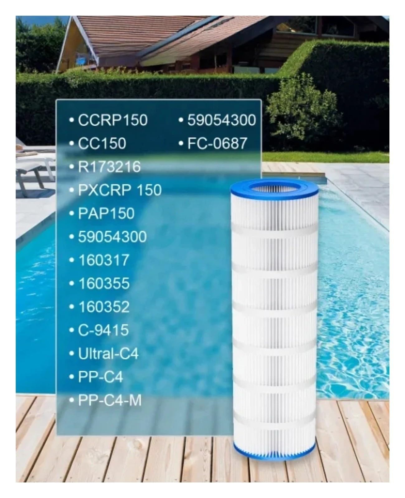 Cartouche filtrante de Piscine, Compatible avec Pleatco, CC150, CCRP150, PAP150-4, C-9415, FC-0687, Accessoires de Piscine
