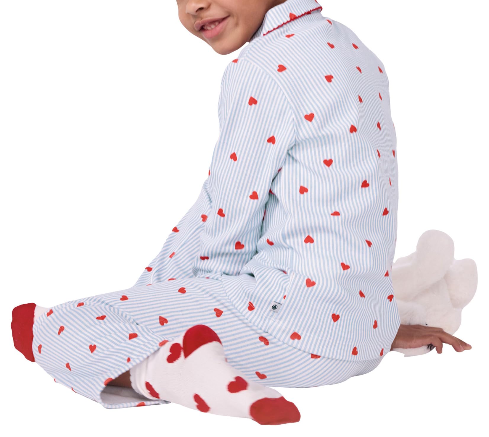 Petit Bateau Pigiama Abbottonato Bambino in Cotone a Cuori, 12A, Bianco/Multico