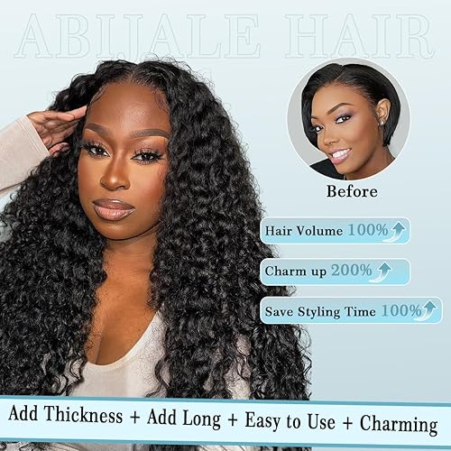 Miniatura 6 de Abijale Pelucas de Cabello Humano Rizado Birmano con Parte en V Densidad del 200% Actualización Pelucas de Cabello Humano con Parte en U con Cordón