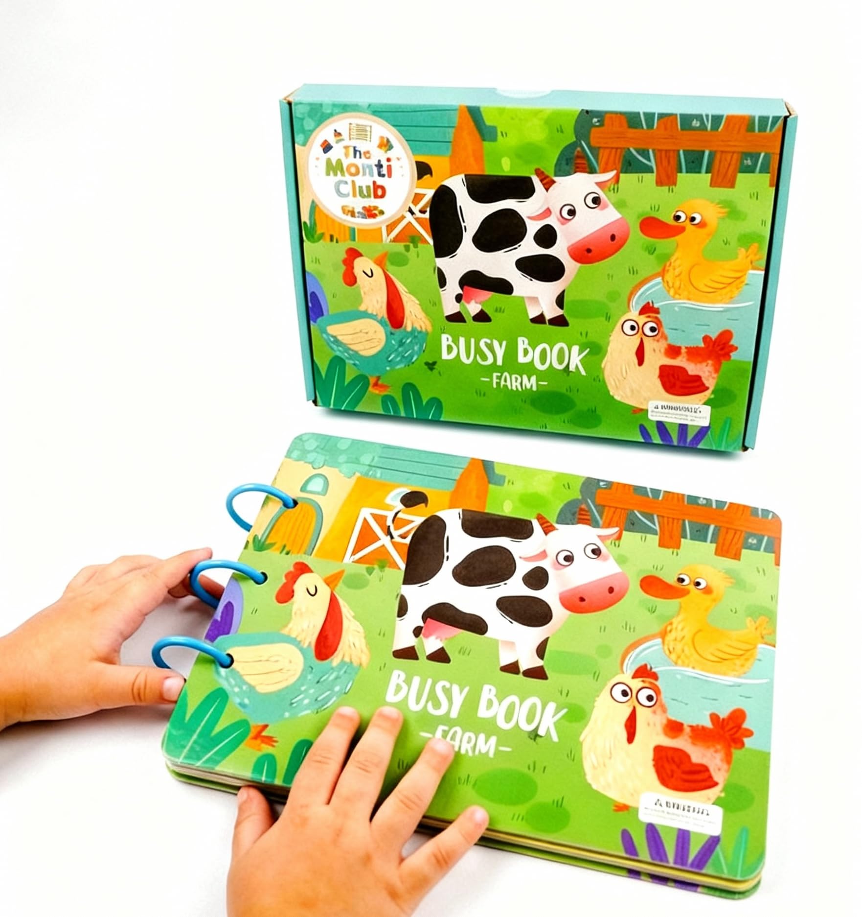 The Monti Club Montessori Toy Busy Book for Toddlers 3 4 5 6 Year Olds- Boys Girls Kids Sensory Toys (Farm Animals)