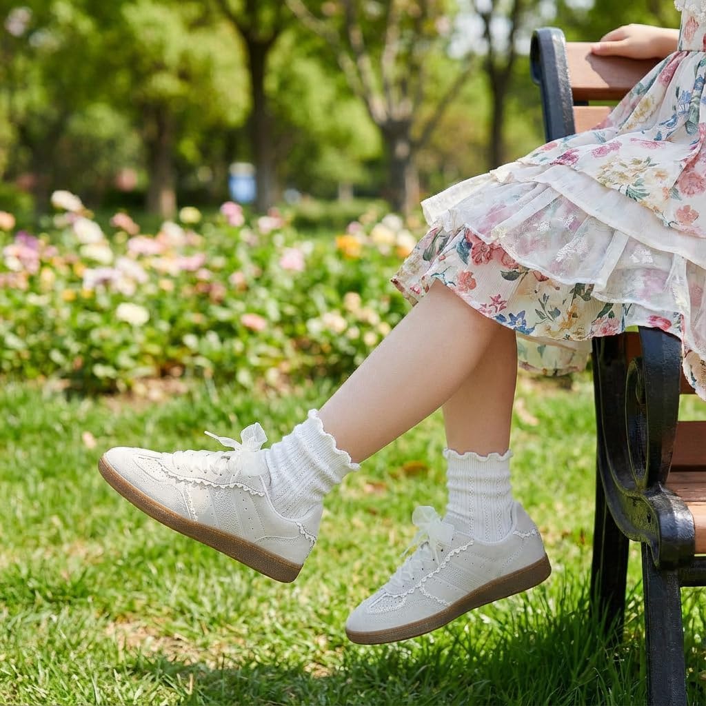 CUSHIONAIRE Belinda Lace Detail Casual Sneakers for Girls – Ribbon Lace-Up Girls Shoes with Soft Cushion Support - Image 8