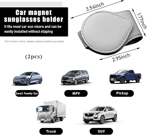 Miniatura 2 de Ziciner Soporte para lentes de sol para visera de automóvil, clip magnético de cuero para gafas, clip universal para boleto de tarjeta, accesorios