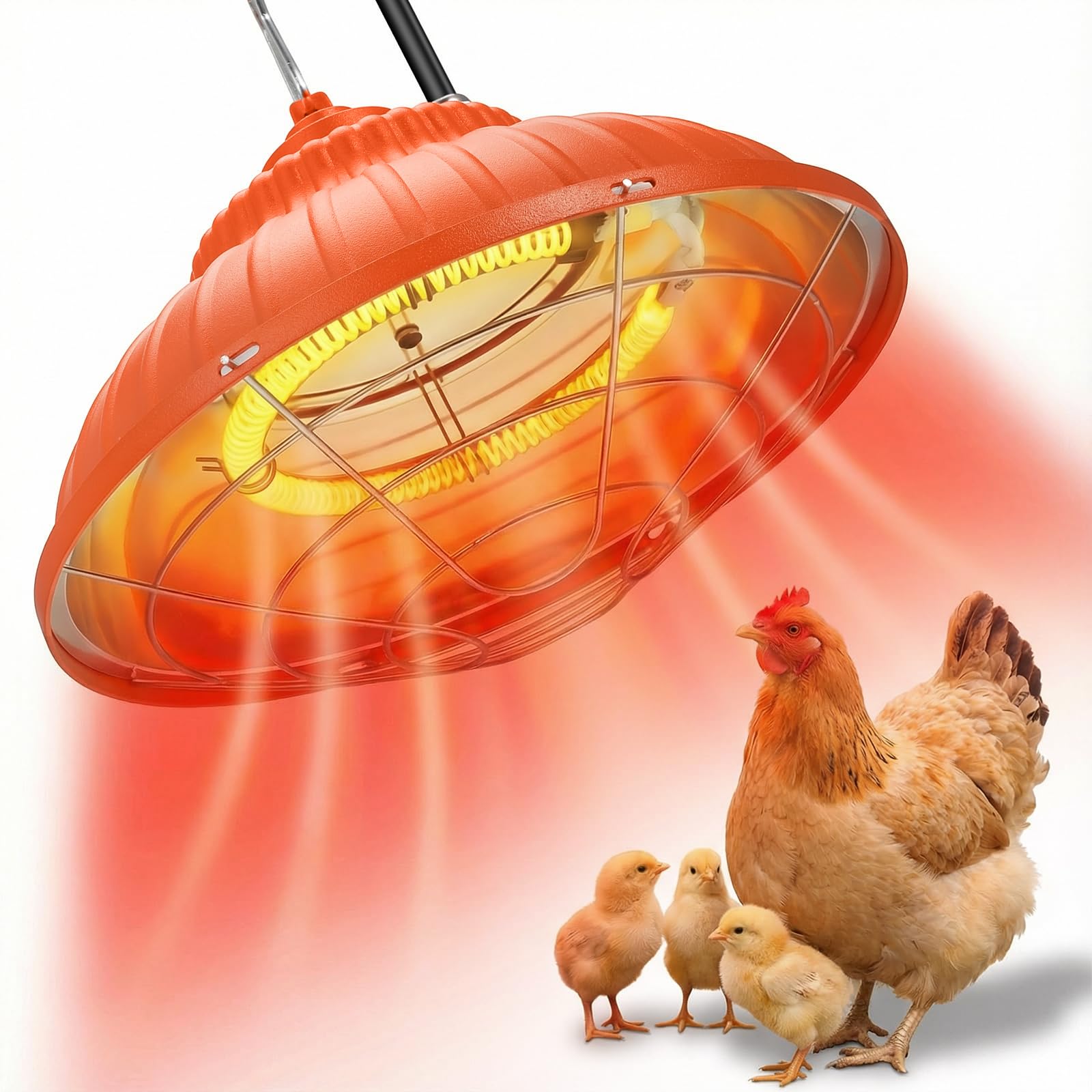 Chicken Heater Lamp, 175W/350W Dual-Mode Brooder Heater Bulb Chick Heater, Hanging Light Heated Adjustable Temp & Height for Chicks, Poultry &