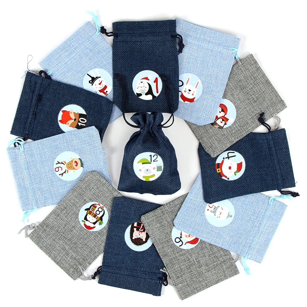 Sprinlot 24 Calendrier de l'Avent à Remplir, Sac en Tissu de Calendrier de l'Avent, Calendrier de Noël Sachets ​en Jute, Sacs Calendrier Surprise pour Noël, Calendrier de l'avent Sachet