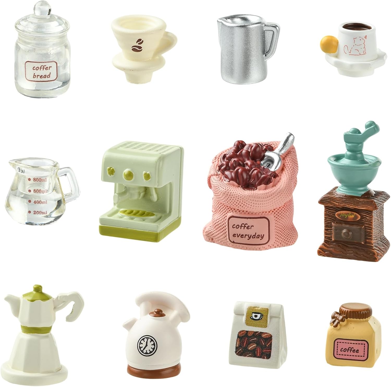 LiQunSweet 22 Pcs Mini Resin Coffee Theme Miniature 3D Coffee Making Machine Tableware Mini Cafe Accessories for Dollhouse Accessories Micro Landscape Home Decorations