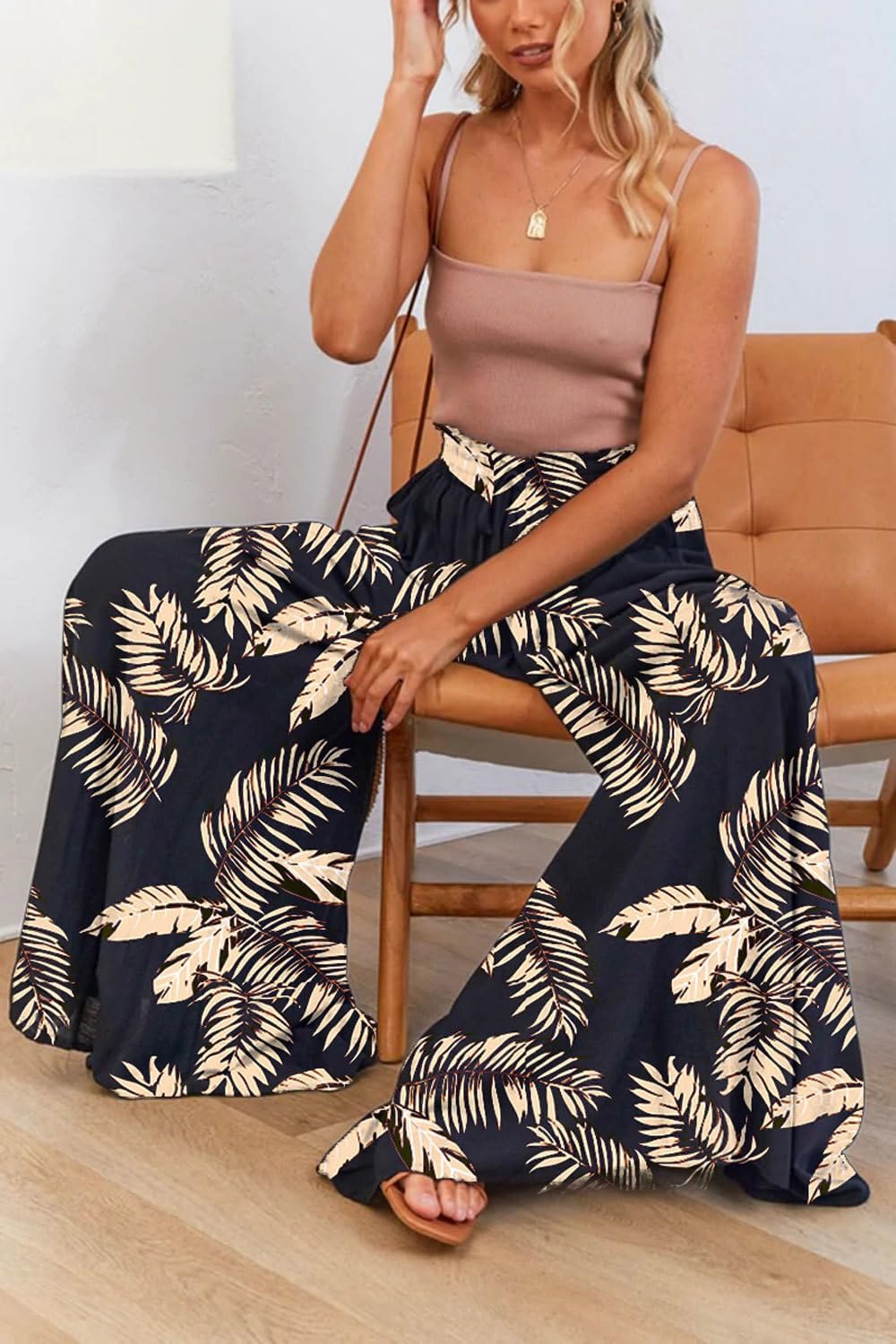 YOCUR Women Summer Beach Vacation Pants High Waisted Wide Leg Pants Printed Loose Flowy Casual Palazzo Lounge Trousers - Image 4