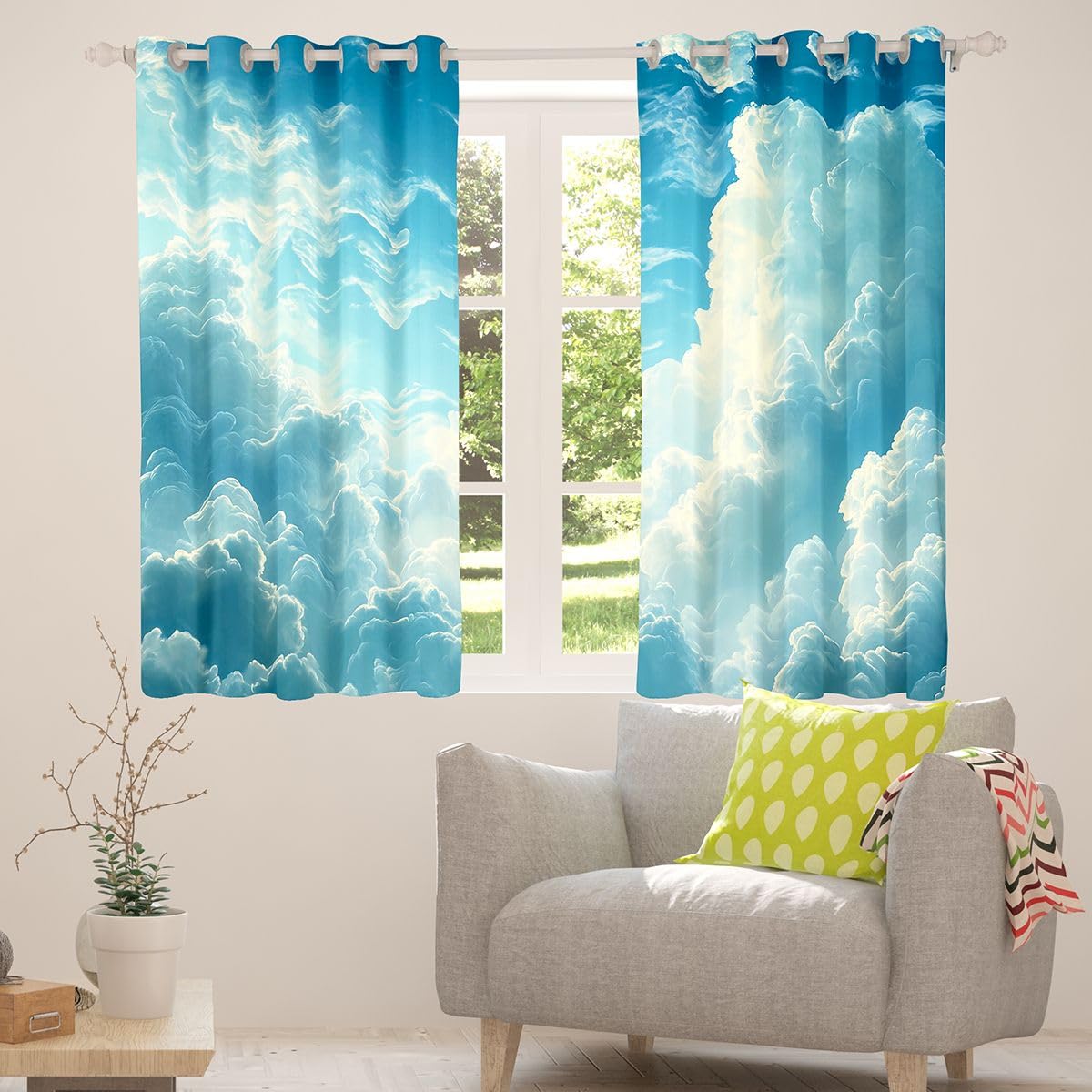 Homewish Rideau Occultant 117x183 cm Clouds,Rideau Bleu Sky,Rideaux Voilage Landscape Design,Voilage Fenetre Enfants Garçons Filles Bleu Sky et Blanc Cloud pour Chambre Salon