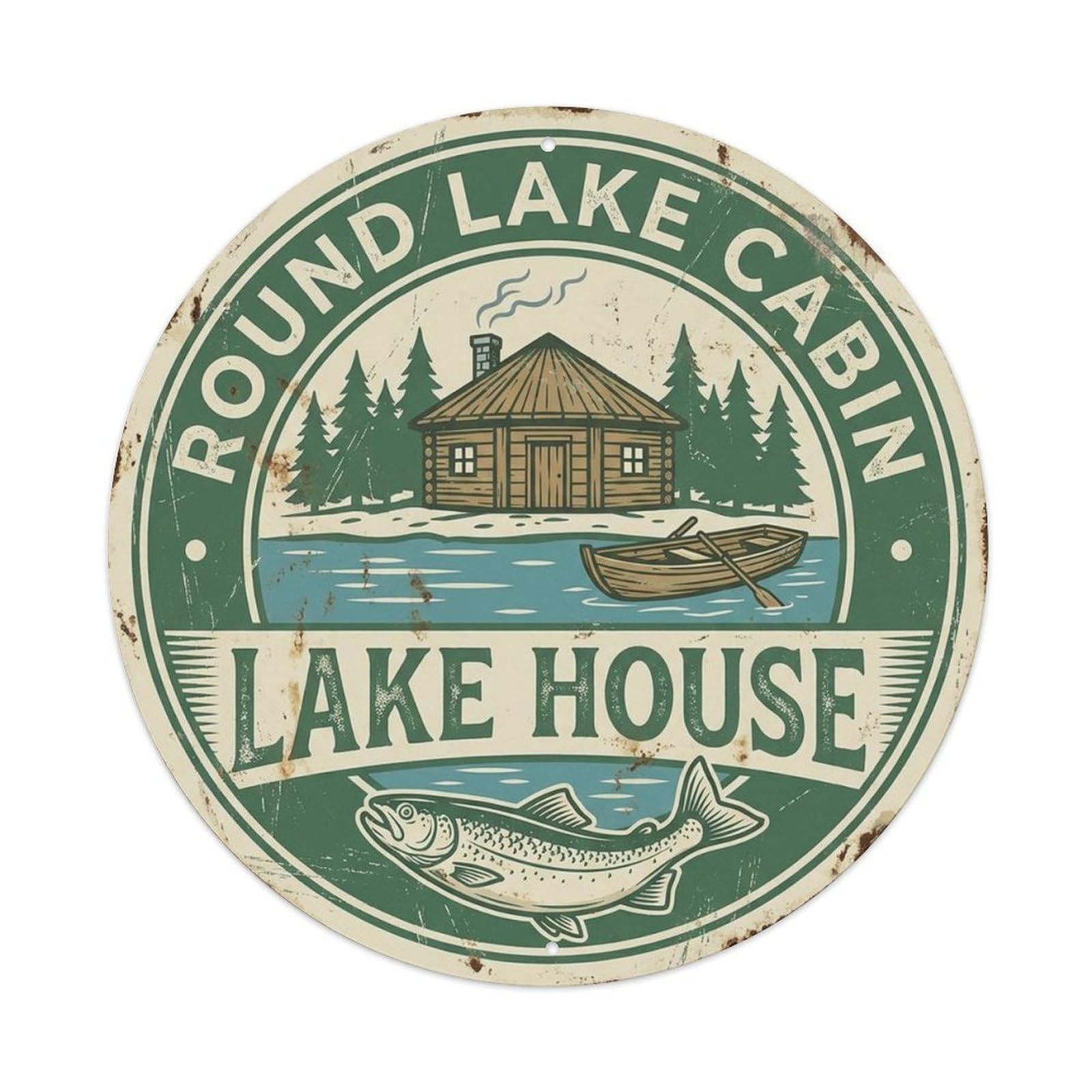 Lake House Fishing Quote Angler Lifestyle Tackle Label Metal Tin Sign Plaque Wall Decor for Cafe, Man Cave, Club Bar, Office, Home Garden Round Metal Poster 8x8Inch