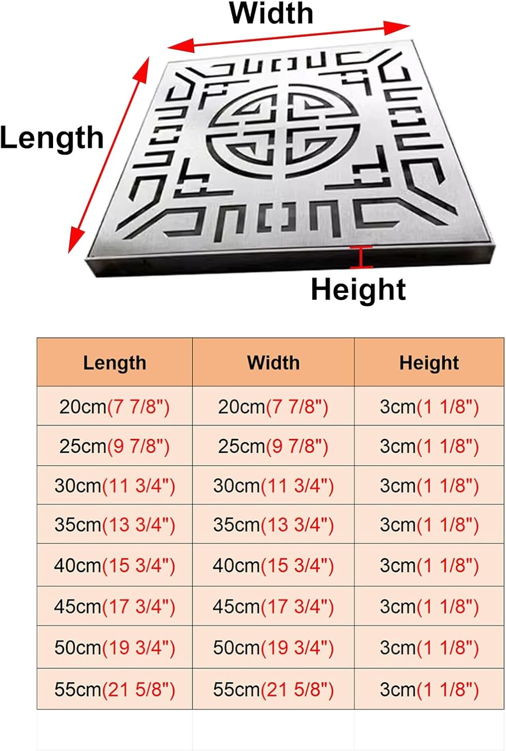 Outdoor Drain Cover, Metal Drain Grate for Indoor/Outdoor Use, Square Drainage Panel for Kitchen/Yard, Removable Mesh Floor Siphon Grate (45x45 cm)