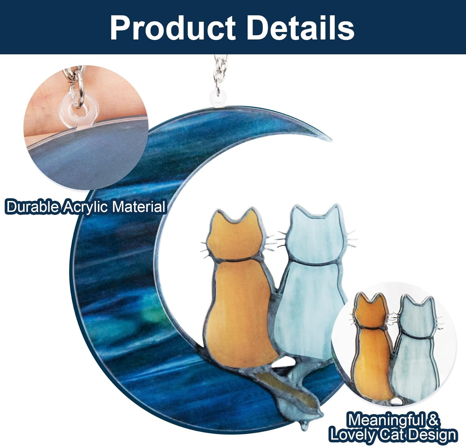 Blue Moon Cat Window Decoration Hanging, Alloy Stained Painting, Acrylic Moon Wall Decor for Courtyard, Gift for Pet Animal Enthusiasts - Image 3