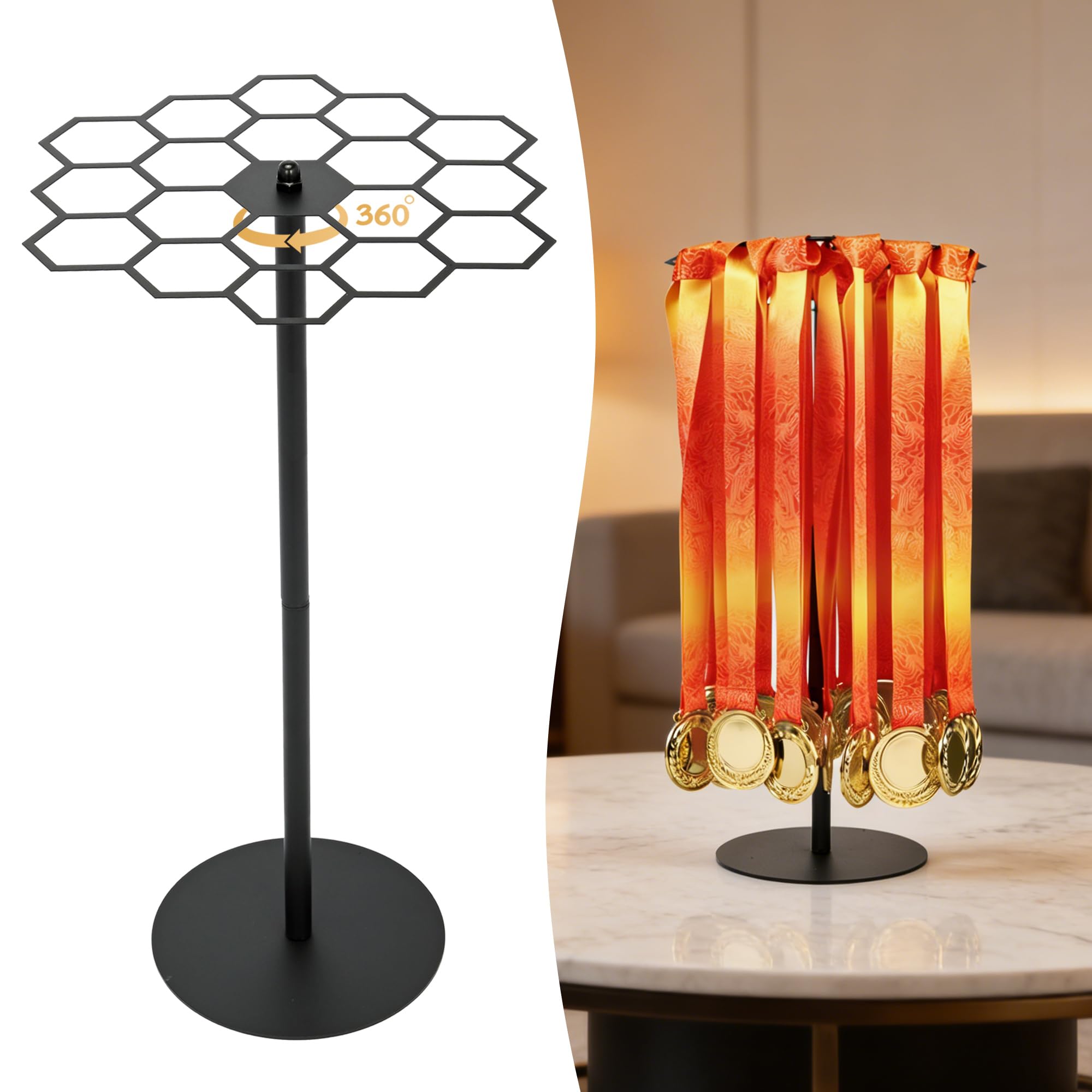 rloao 360° Rotating Medal Holder for 45+ Medals, No Drilling Required