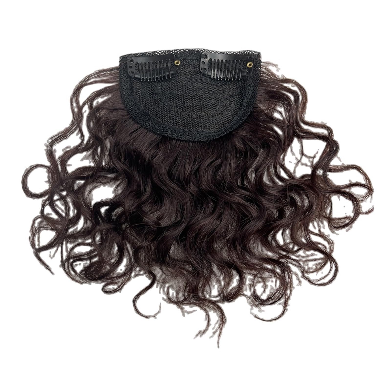 Flequillo Flequillo rizado Afro corto for mujeres negras, flequillo de cabello humano rizado, postizos con Clip, extensiones de cabello humano brasileño no remy Flequillo Postizo(Dark Brown)