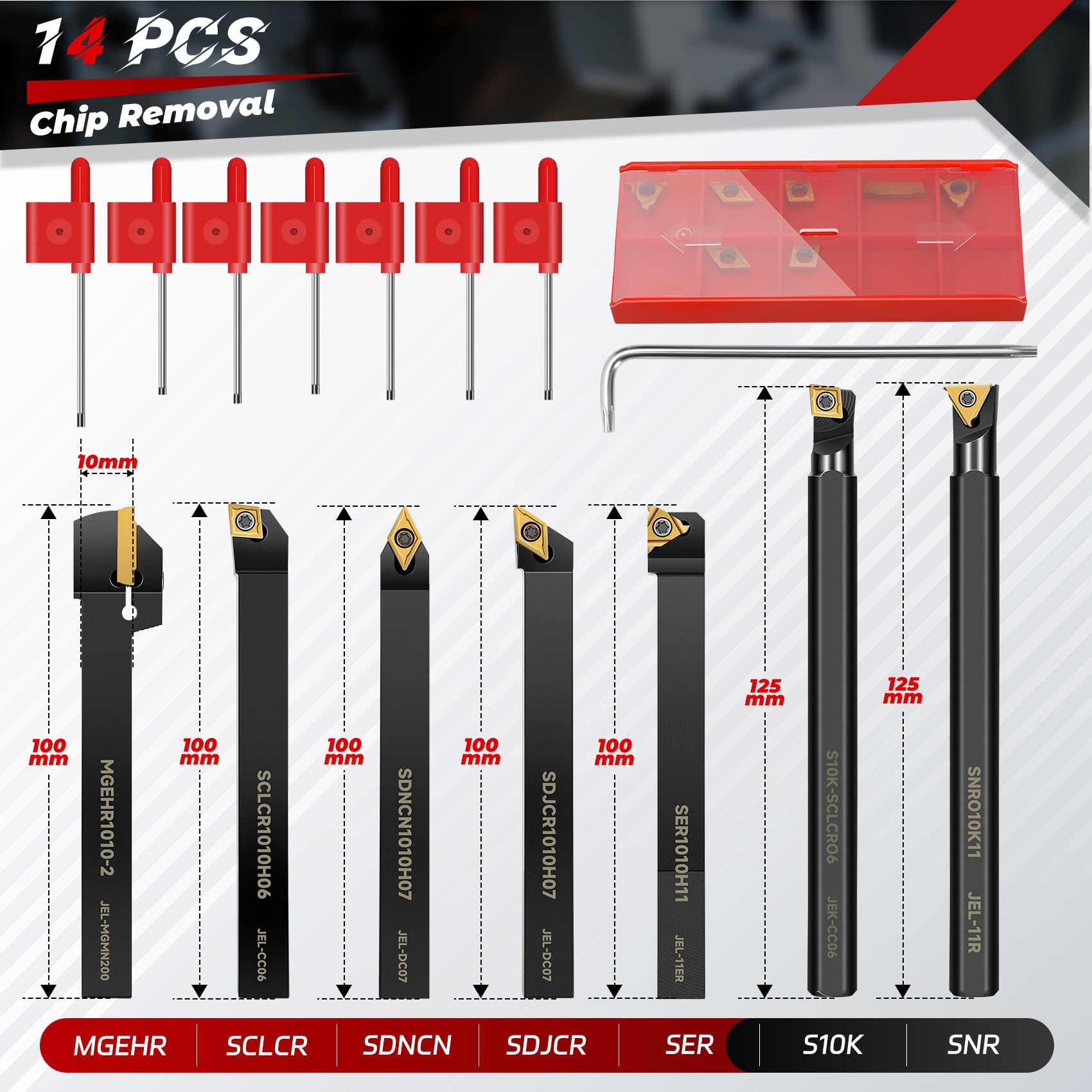 Indexable Lathe Turning Tool 21Pcs Kit 3/8'' 10mm Shank 7Pcs Metal Lathe Tools Holder Set with 14Pcs Turning Inserts for Turning Grooving Threading Boring Carbide Inserts Carbide Turning Tool — Amazon image 3