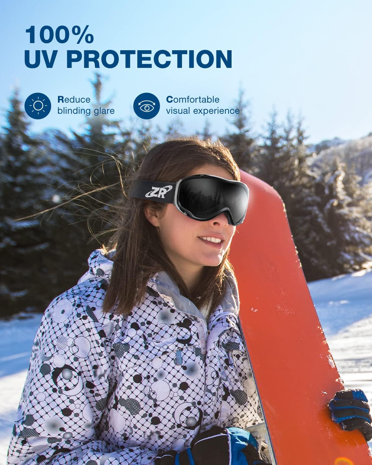 ZIONOR Lagopus B1 Ski Goggles OTG Anti fog Snow Goggles UV Protection Snowboard Goggles for Men Women Adult Youth