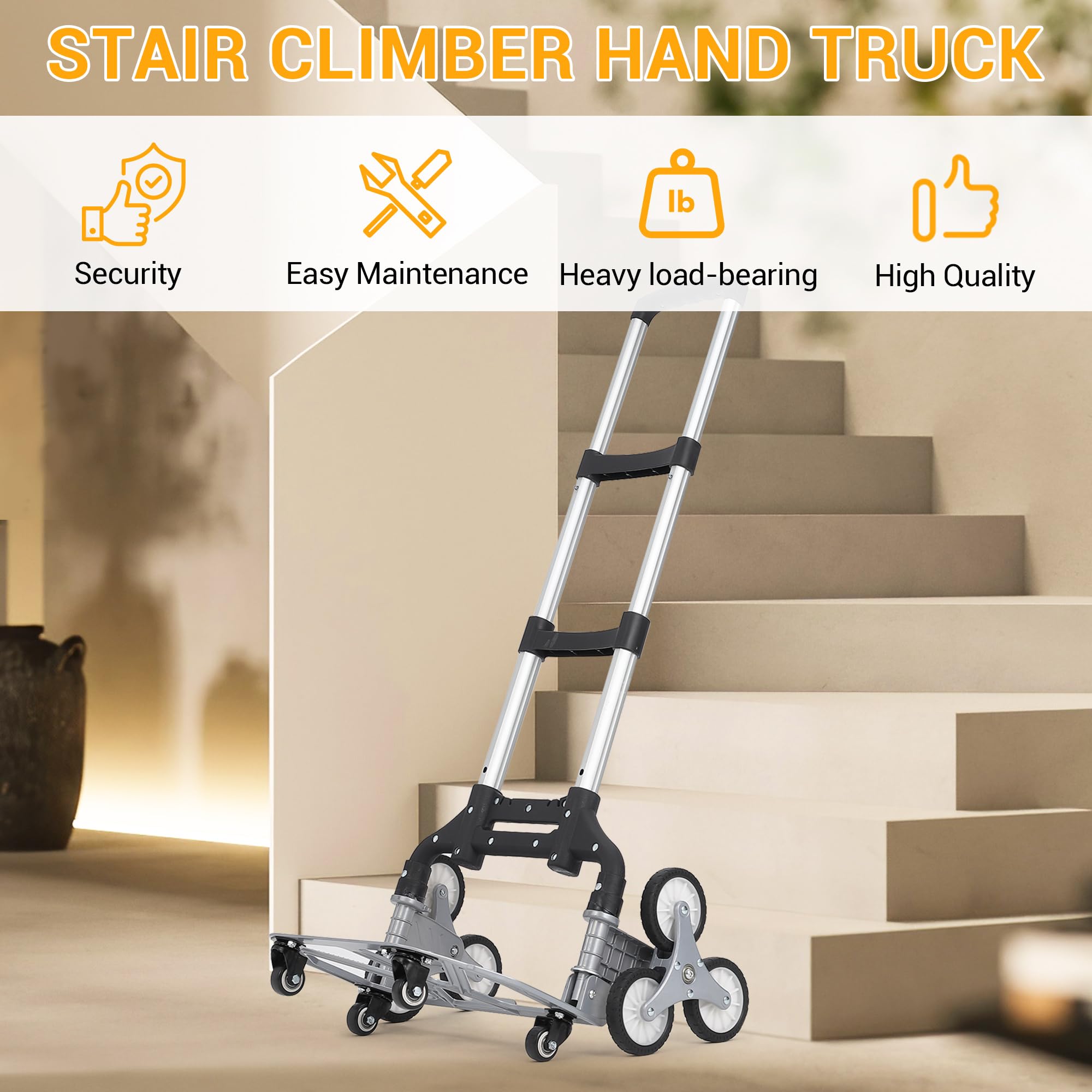 Carrello a mano salire le scale per impieghi gravosi 10 ruote carrello pieghevole alluminio maniglia telescopica capacità carico 180 libbre Ideale per traslochi shopping ufficio Fondo 4 ruote