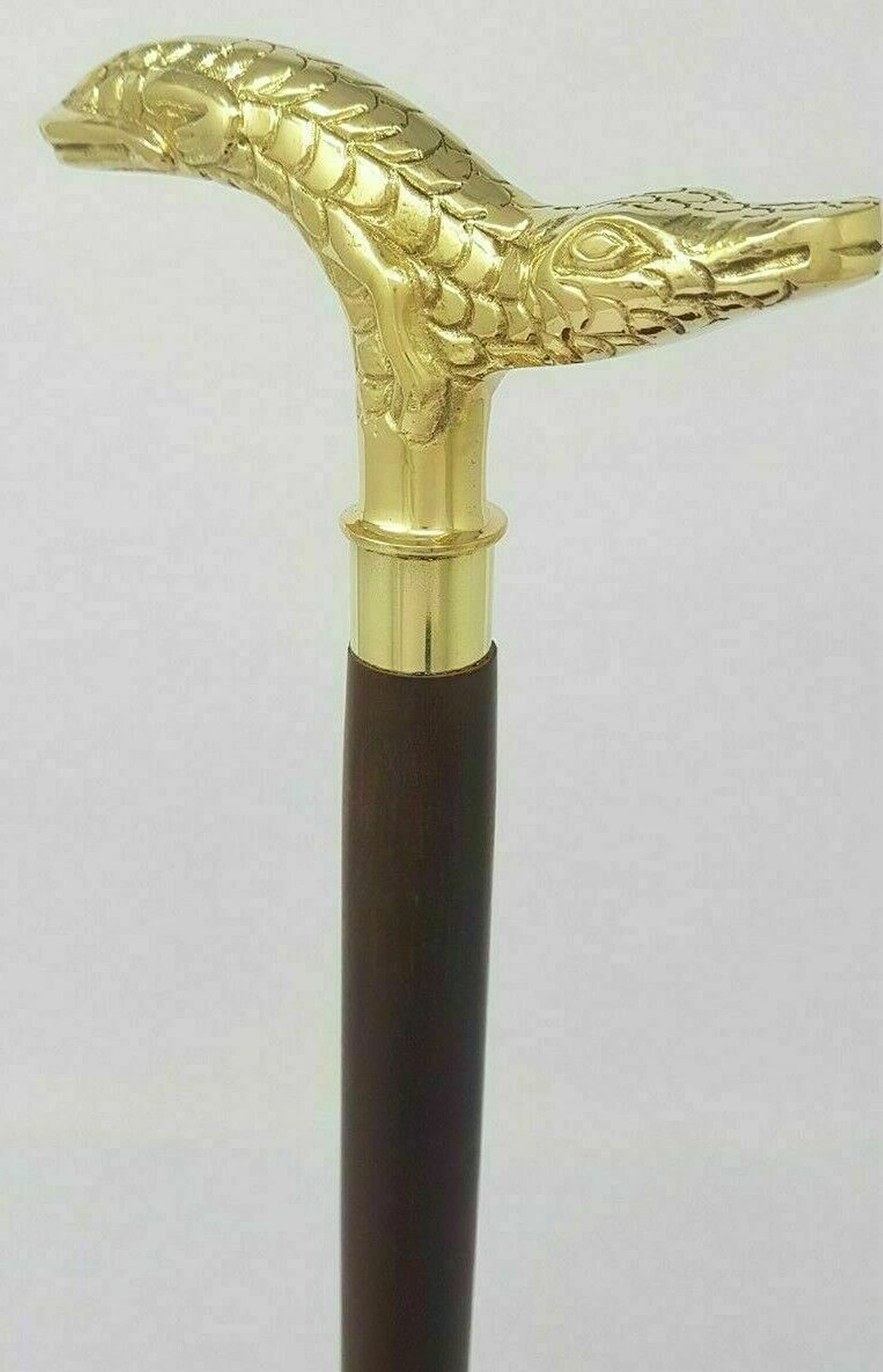 Bastone da passeggio in legno antico con manico in ottone coccodrillo, da passeggio in stile vintage, articolo regalo
