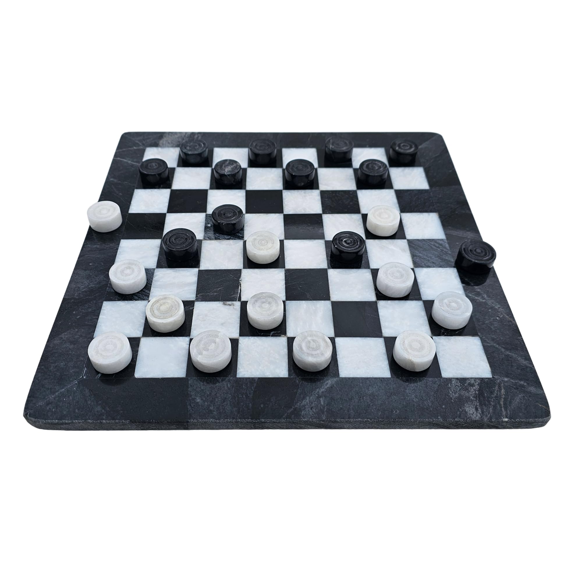 Jeu de 24 pierres pour femme en marbre - 36,5 cm - Avec 24 pierres - Couleur : noir et blanc - Gris - Produit naturel fait à la main - Idée cadeau