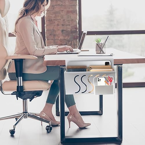 Miniatura 5 de Mesa auxiliar con almacenamiento, organización de escritorio lateral con abrazadera con soporte magnético para bolígrafo, diseño de agujeros de