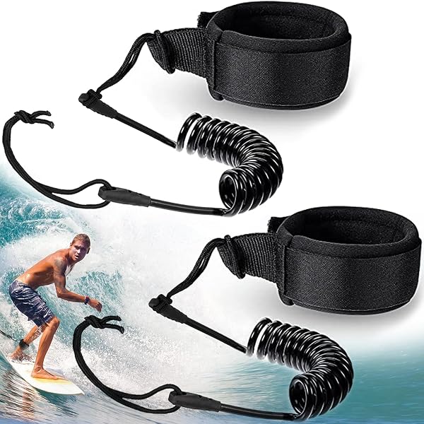 XSHAO® 2 Pezzi Leash Surf, Regolabile Laccio di Sicurezza da Surf 5,5 mm da 10 Piedi con Chiusura in Velcro Cinturino Piedi per Stand-up Paddle Board Tavola da Surf - Nero - 1