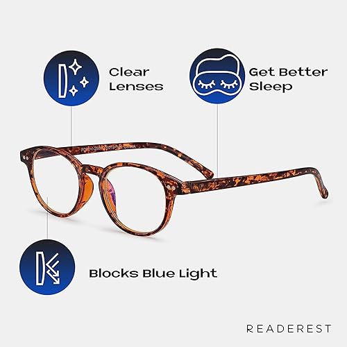 Miniatura 9 de Readerest Gafas de lectura redondas con bloqueo de luz azul, protección UV y lentes antirreflectantes, anteojos de lectura para computadora con