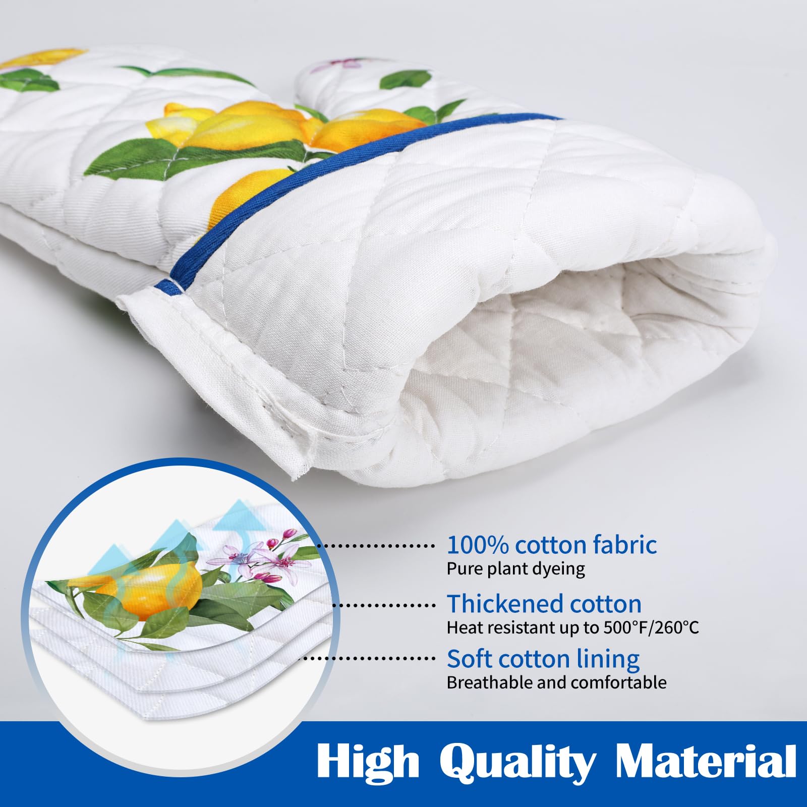 Arquiel Lemon Oven Mitts and Pot Holders -100% Cotton - Image 2
